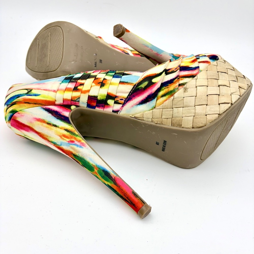 River Island Multicolor Abstract Pleated Peep Toe Platform Heels Pumps EU 38 7.5 - Picture 7 of 11
